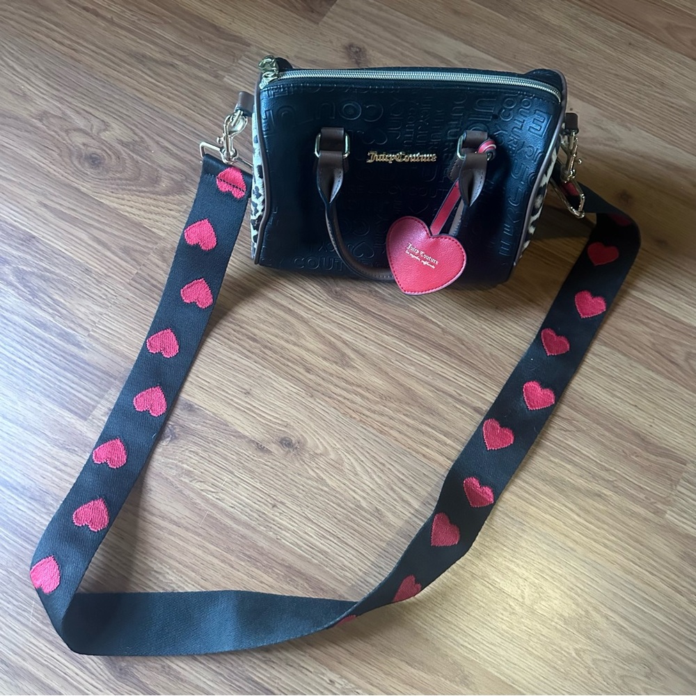 Women’s Juicy Couture Black and Leopard Crossbody Satchel Purse‎ Bag
